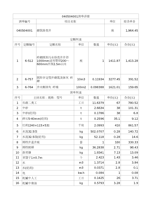 040504001  砌筑检查井