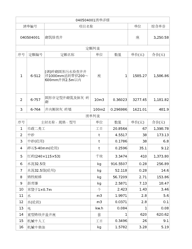040504001  砌筑检查井