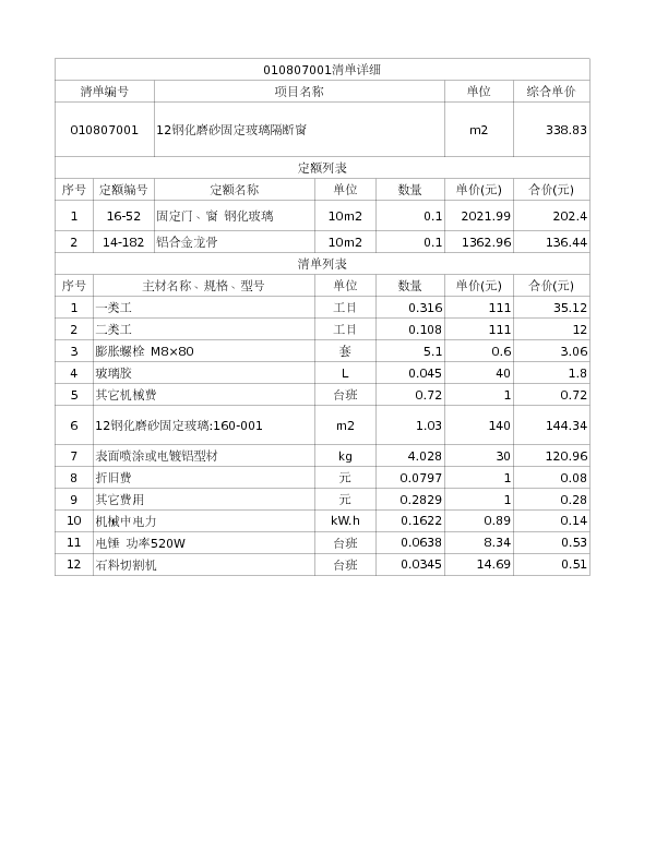 010807001  12钢化磨砂固定玻璃隔断窗