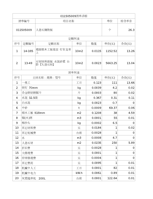 011505009  人造石搁物板