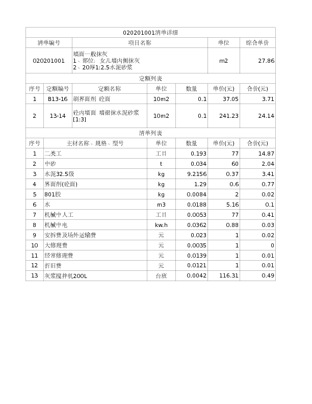 020201001  墙面一般抹灰