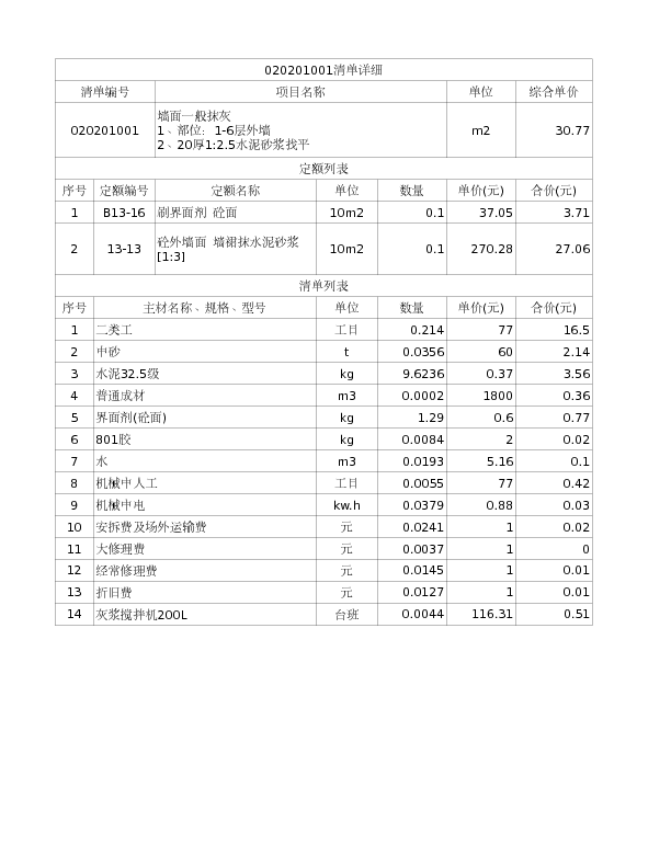020201001  墙面一般抹灰