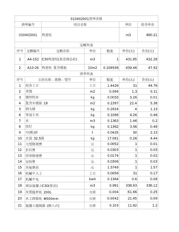 010402001  构造柱