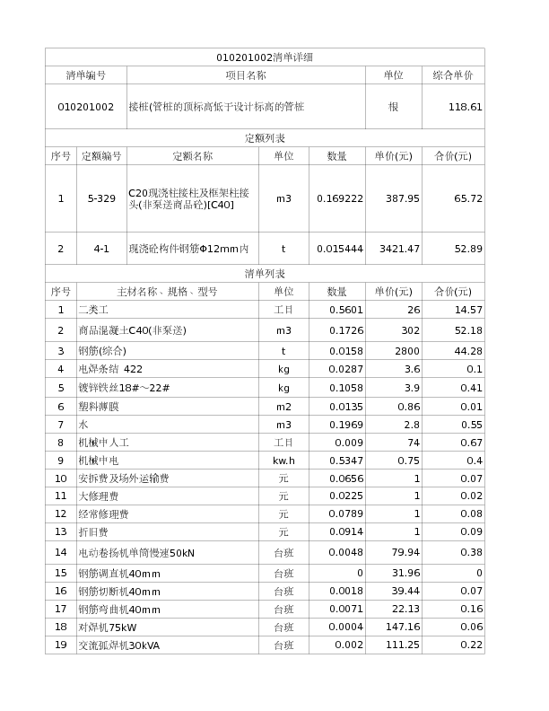 010201002  接桩(管桩的顶标高低于设计标高的管桩