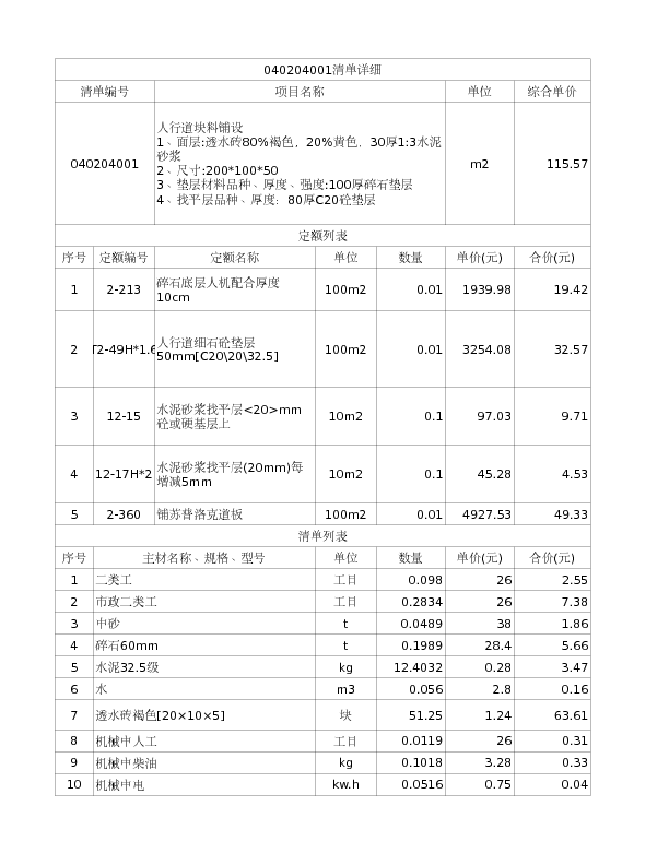 040204001  人行道块料铺设