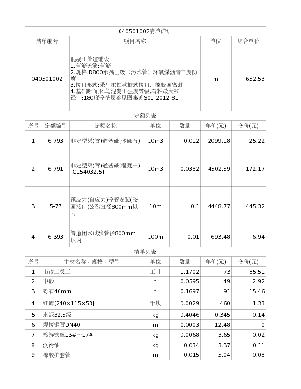 040501002  混凝土管道铺设