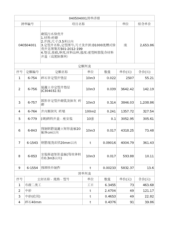 040504001  砌筑污水检查井
