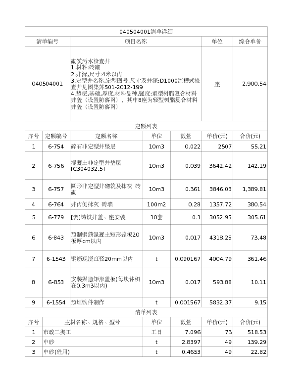 040504001  砌筑污水检查井