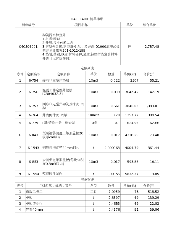 040504001  砌筑污水检查井