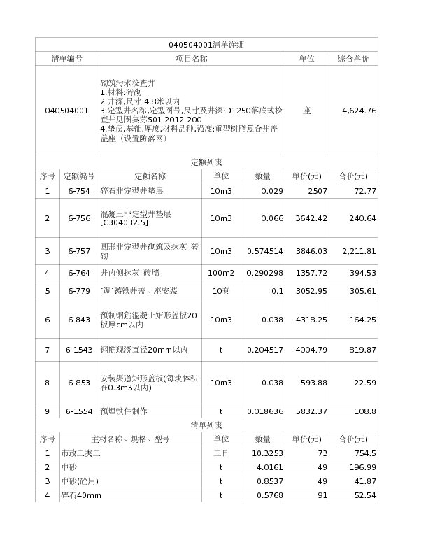 040504001  砌筑污水检查井
