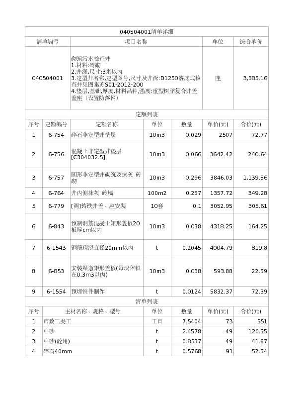 040504001  砌筑污水检查井