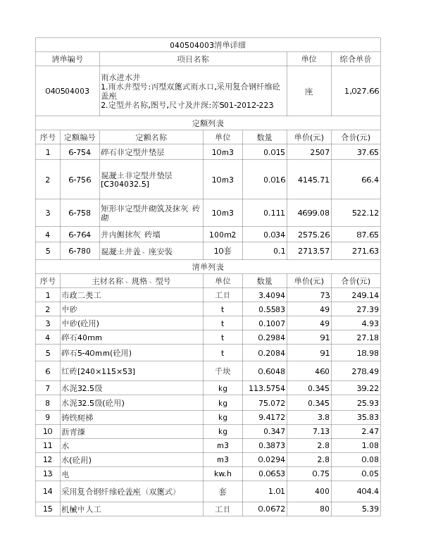 040504003  雨水进水井