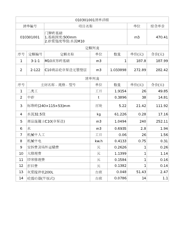010301001  门牌砖基础