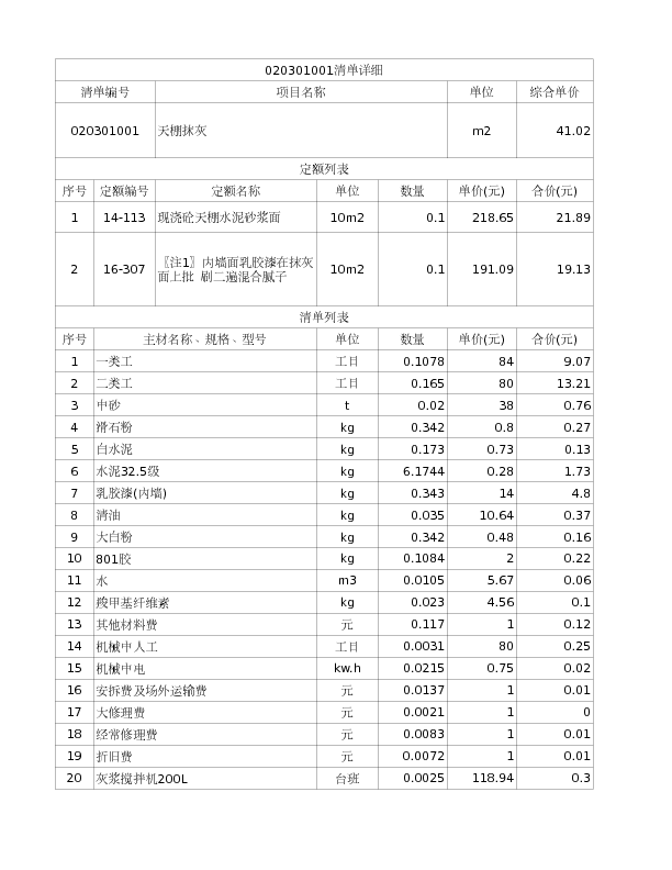 020301001  天棚抹灰