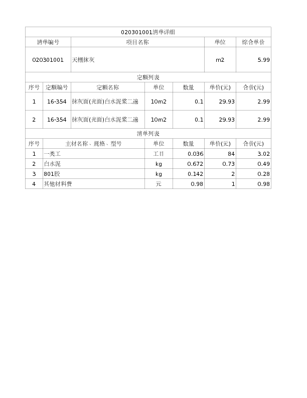 020301001  天棚抹灰