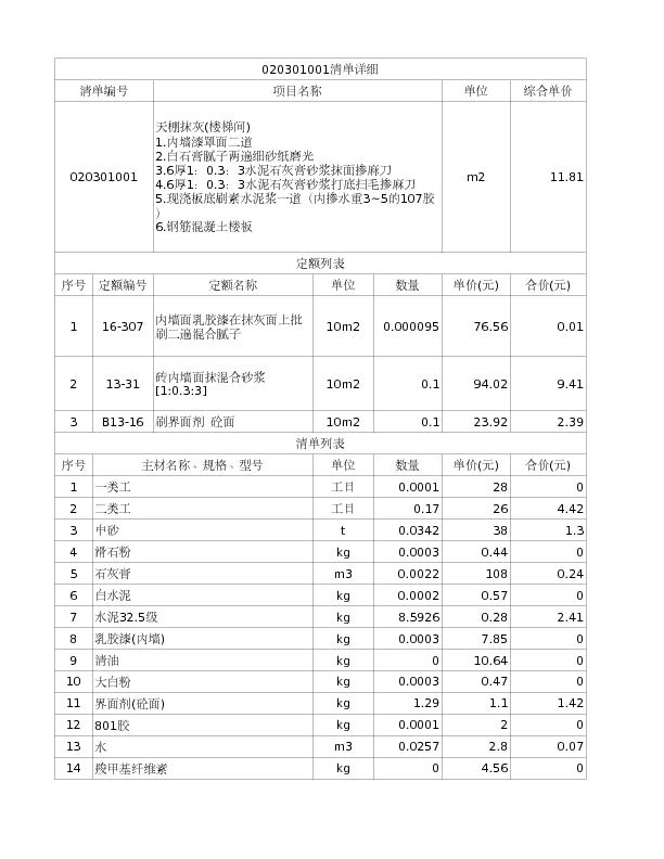 020301001  天棚抹灰(楼梯间)