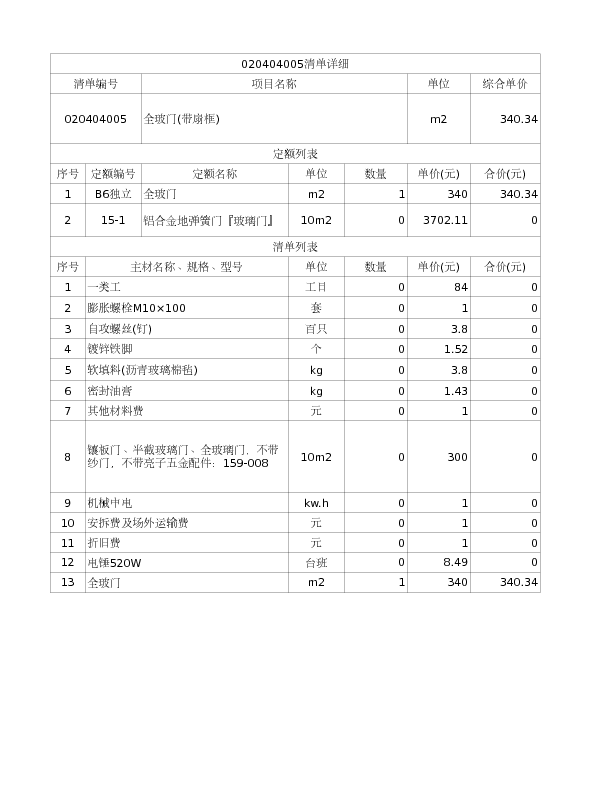 020404005  全玻门(带扇框)