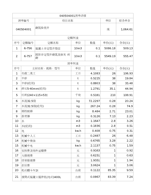 040504001  砌筑检查井