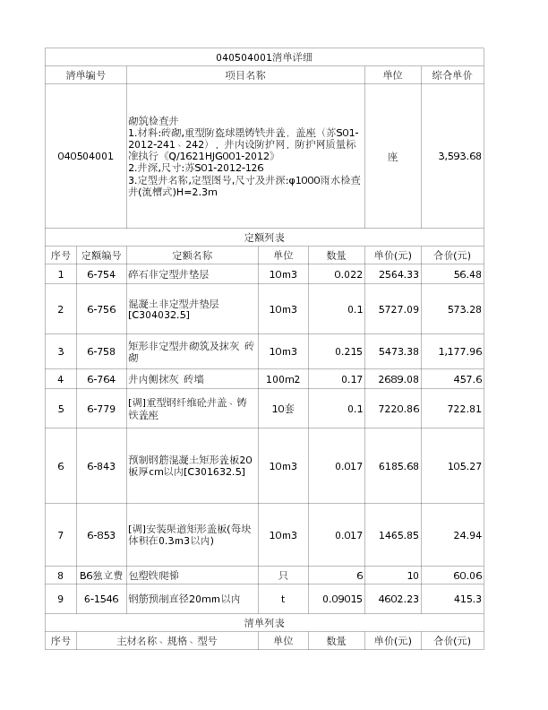 040504001  砌筑检查井