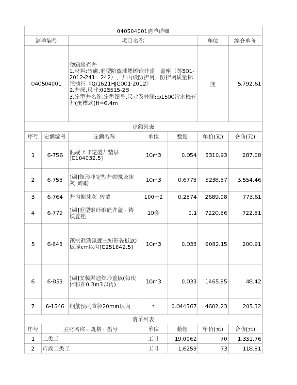 040504001  砌筑检查井