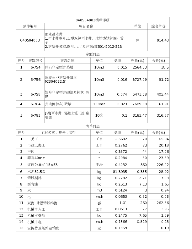 040504003  雨水进水井