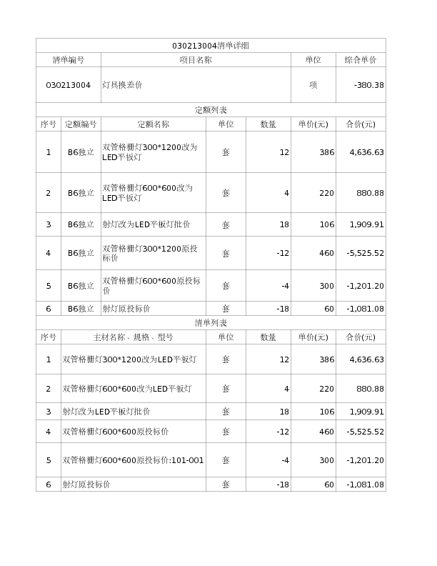 030213004  灯具换差价