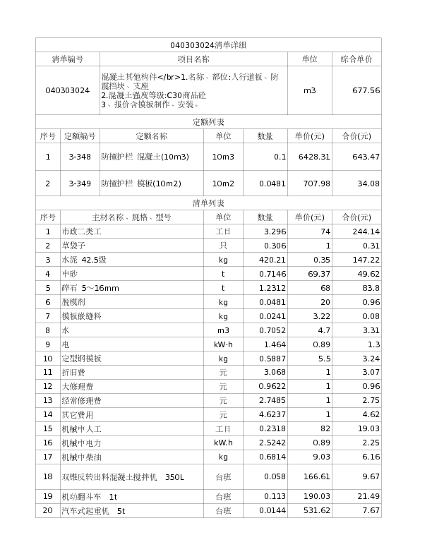 040303024  混凝土其他构件</br>1.名称、部位:人行道板、防震挡块、支座