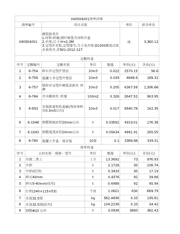 040504001  砌筑检查井