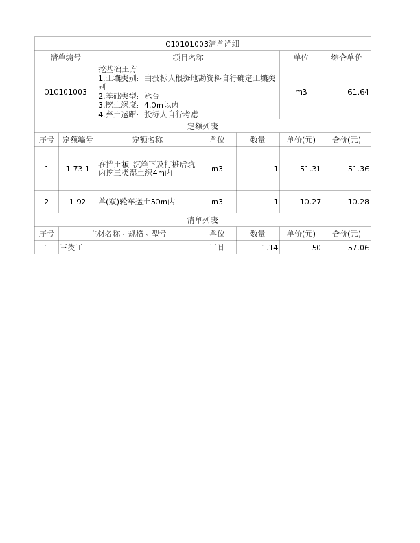 010101003  挖基础土方