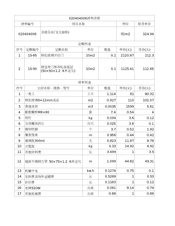 020404006  全玻自由门(无扇框)