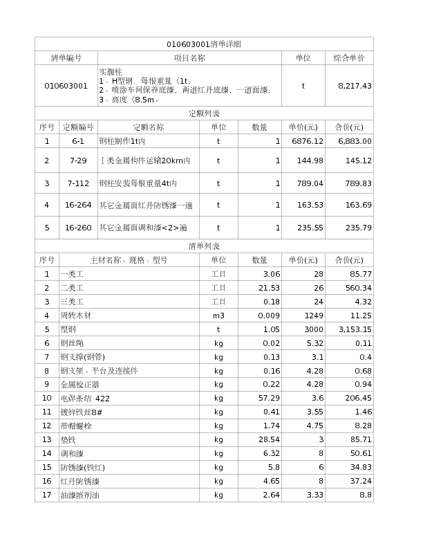 010603001  实腹柱