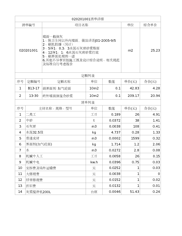 020201001  墙面一般抹灰