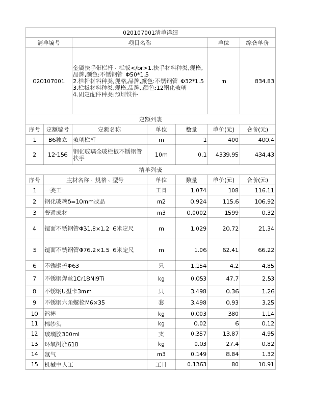 020107001  金属扶手带栏杆、栏板</br>1.扶手材料种类,规格,品牌,颜色:不锈钢管 Φ50*1.5
