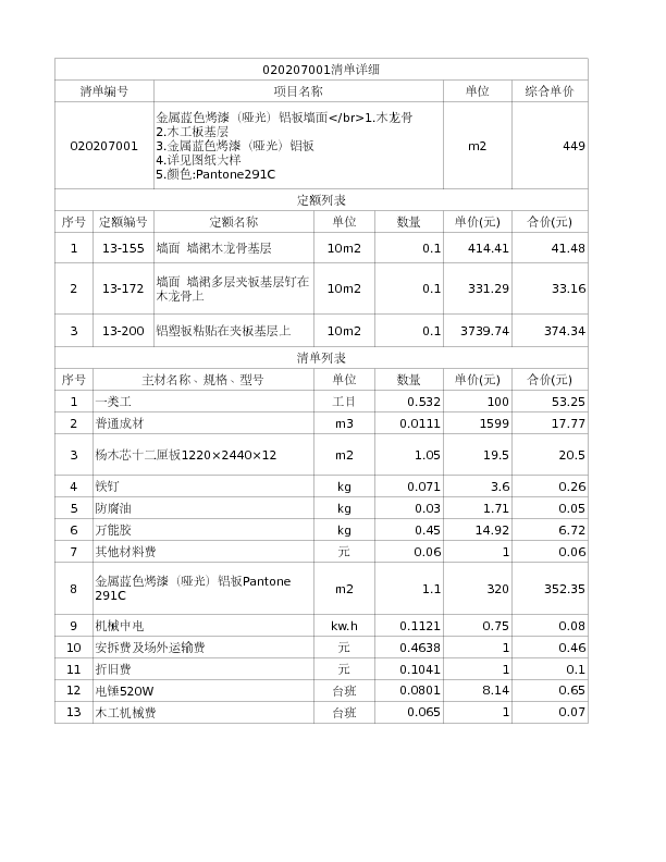 020207001  金属蓝色烤漆（哑光）铝板墙面</br>1.木龙骨