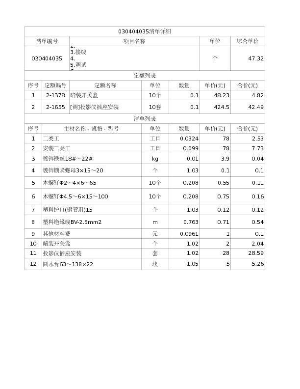 030404035  插座</br>1.投影仪插座安装
