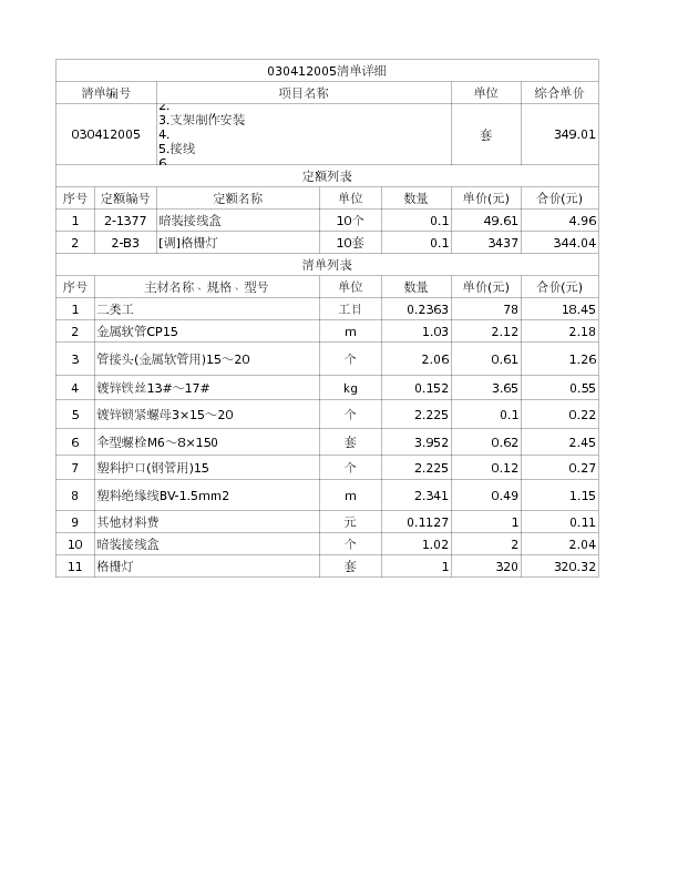 030412005  格栅灯</br>1.成套灯具安装
