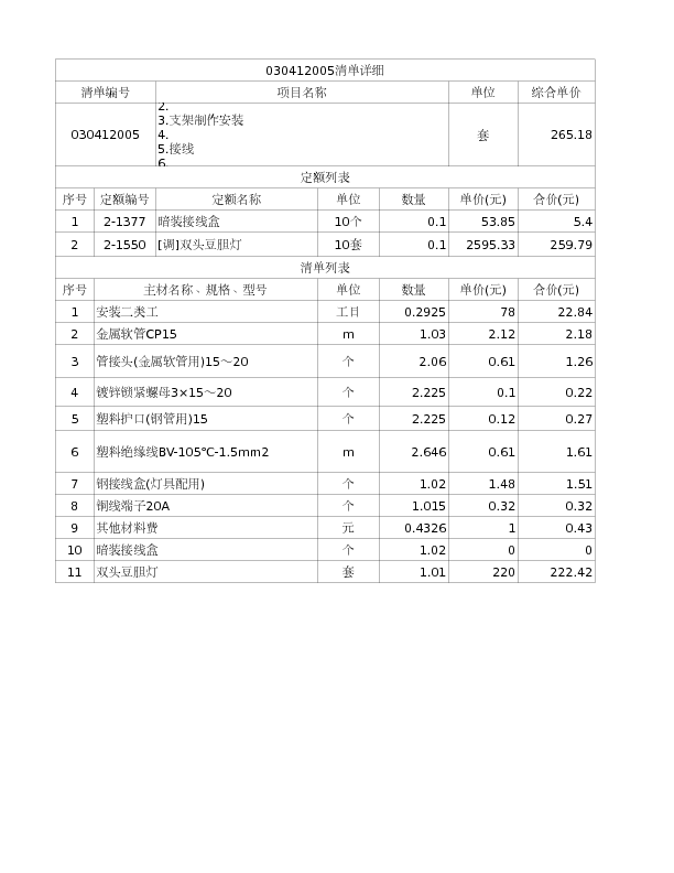 030412005  双头豆胆灯</br>1.成套灯具安装
