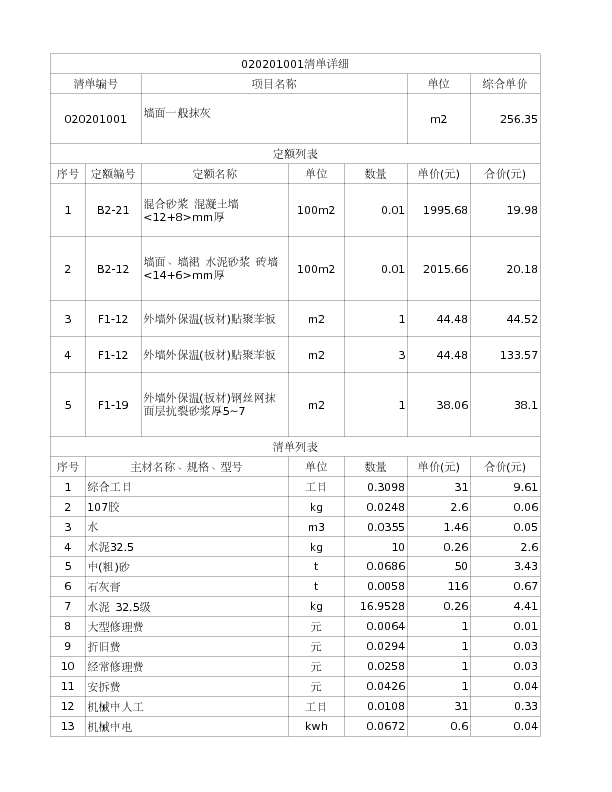 020201001  墙面一般抹灰