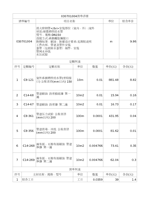 030701004  消火栓钢管</br>安装部位（室内、外）:室外
