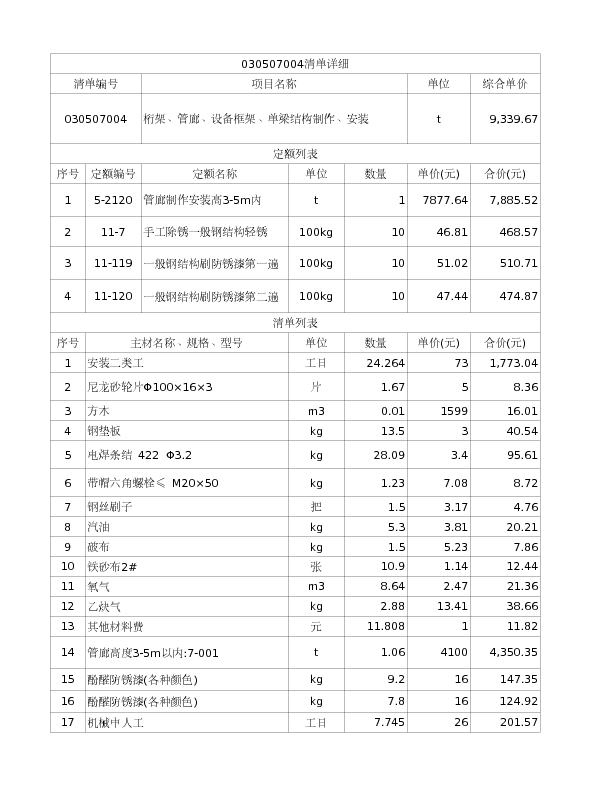 030507004  桁架、管廊、设备框架、单梁结构制作、安装
