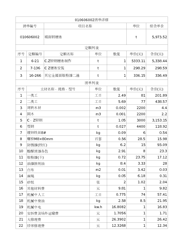 010606002  墙面钢檩条