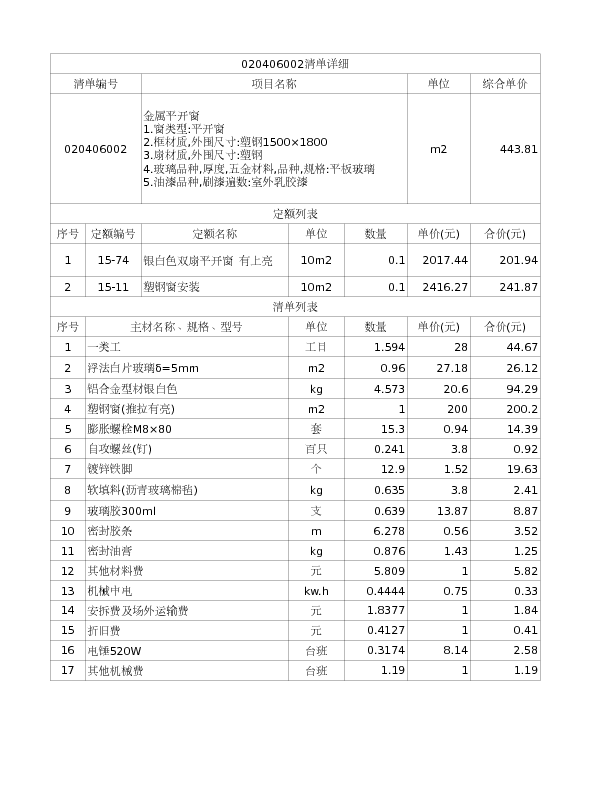 020406002  金属平开窗