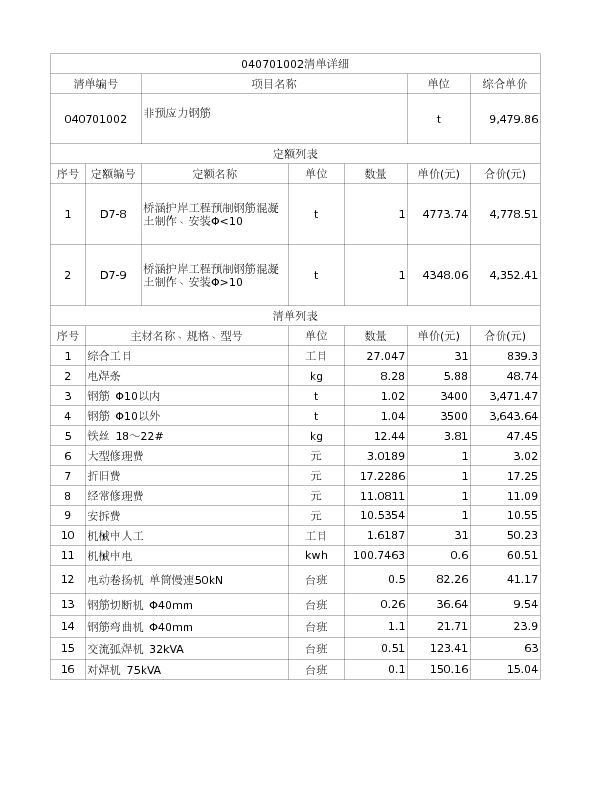 040701002  非预应力钢筋
