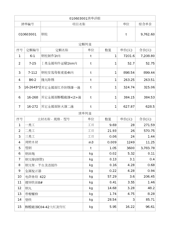 010603001  钢柱