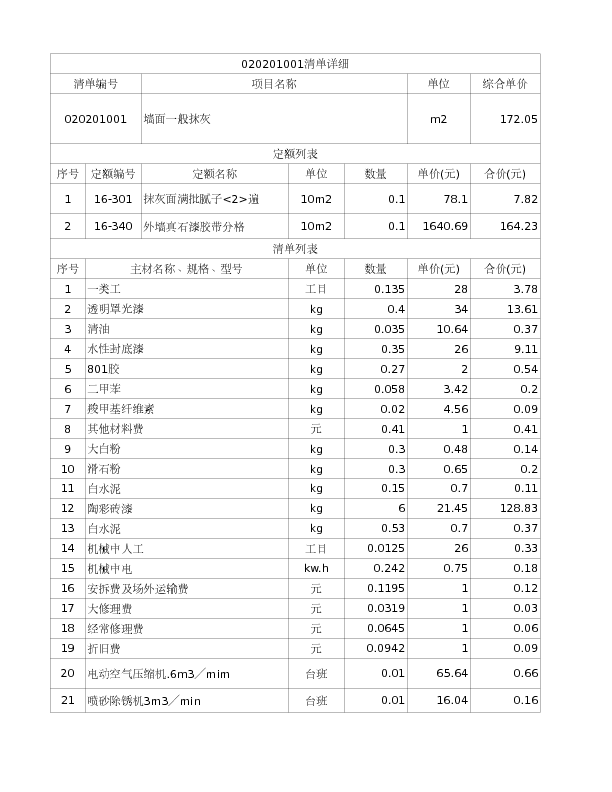 020201001  墙面一般抹灰