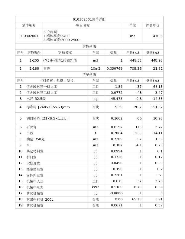010302001  实心砖墙