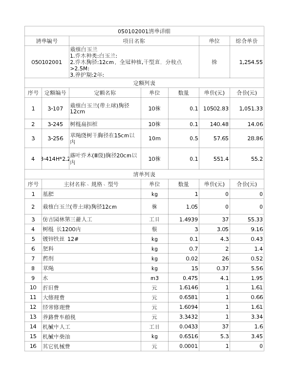 050102001  栽植白玉兰