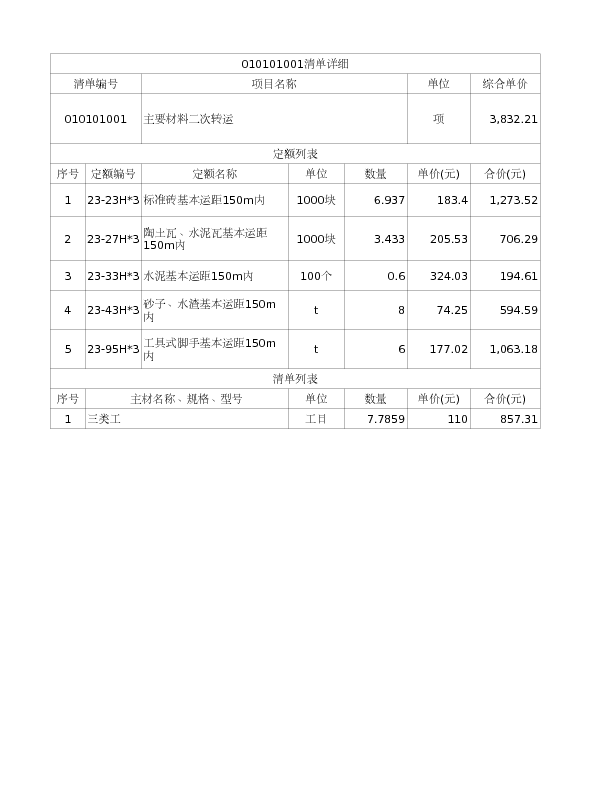 010101001  主要材料二次转运