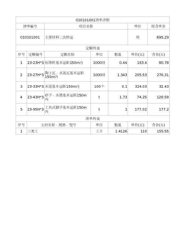 010101001  主要材料二次转运