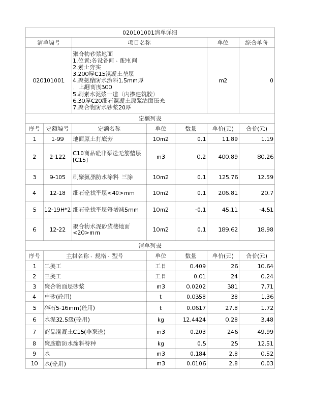 020101001  聚合物砂浆地面